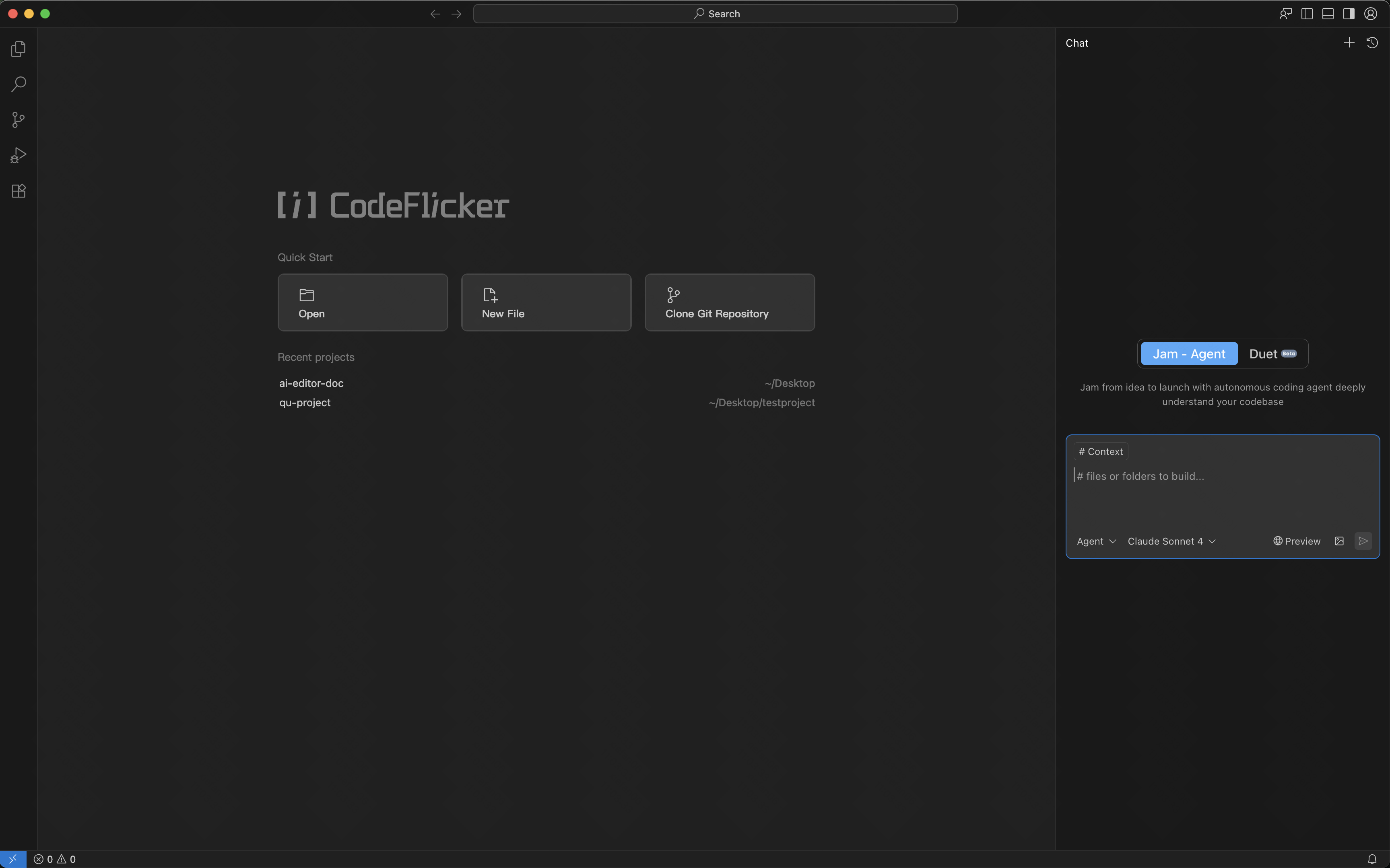 CodeFlicker 界面展示 - AI 驱动的智能开发环境